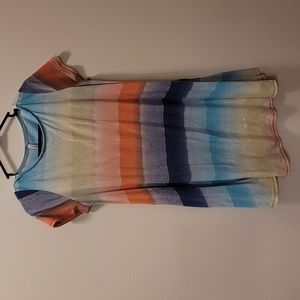 Coco Kelly Rainbow Short Sleeve Striped Flowy Dress